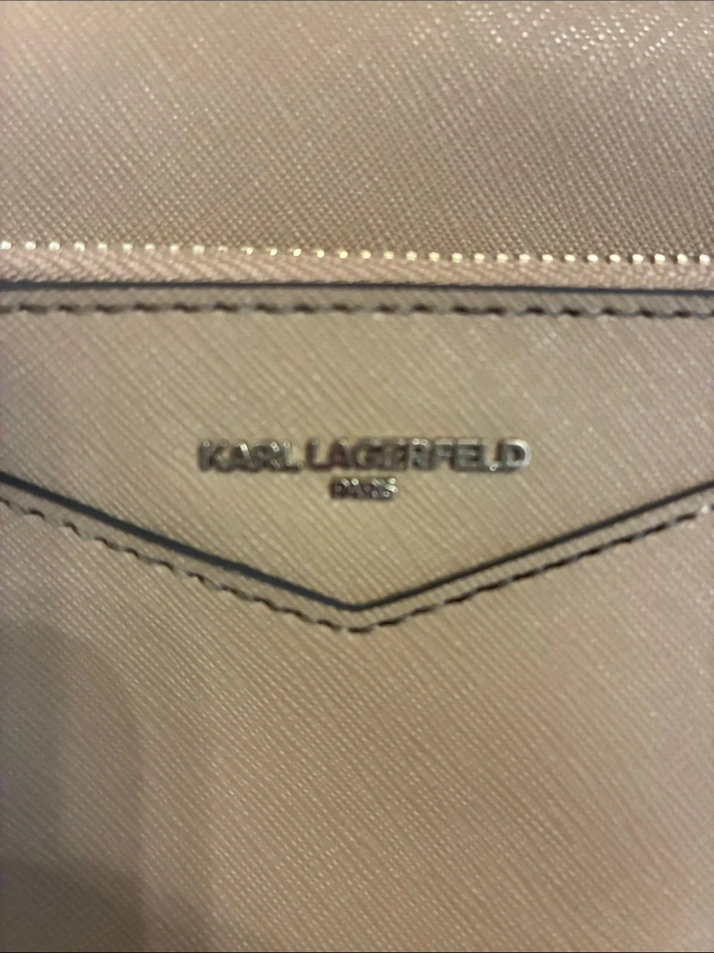 Karl Lagerfeld Taupe Saffiano Leather Satchel with Detachable Strap
